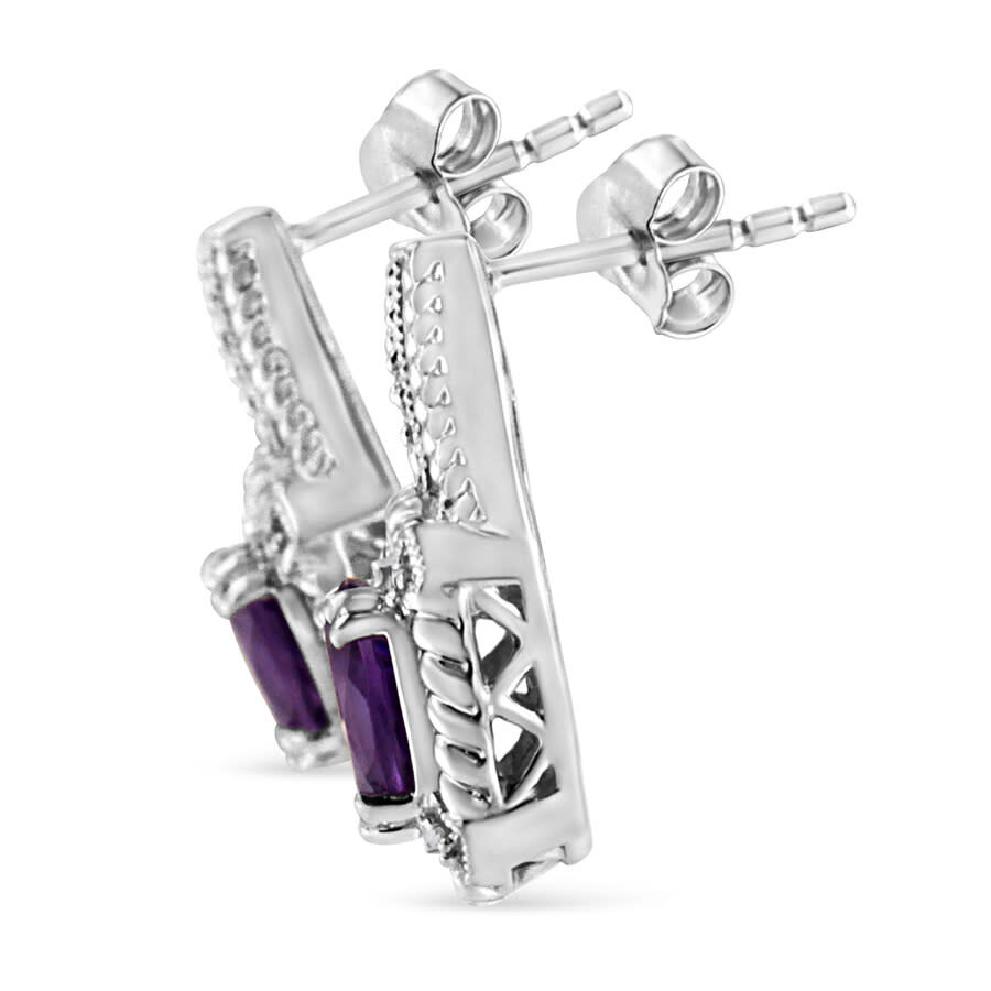 Haus Of Brilliance .925 Sterling Silver 8x6 Mm Natural Oval Purple Amethyst Gemstone And Diamond Accent Art Drop And Da In White