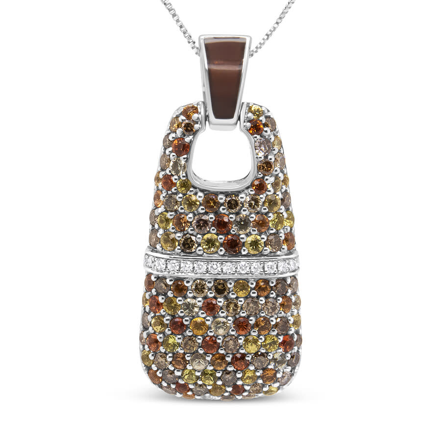Haus Of Brilliance .925 Sterling Silver Brown Enamel 1 Cttw White And Brown Diamonds And 1.5mm Yellow And Orange Sapphi In White