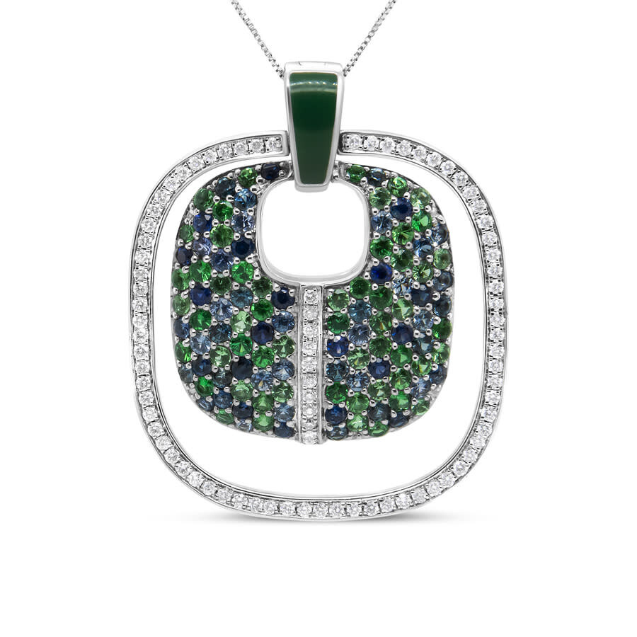 Haus Of Brilliance .925 Sterling Silver Green Enamel Pendant With 1/2 Cttw Diamond In White