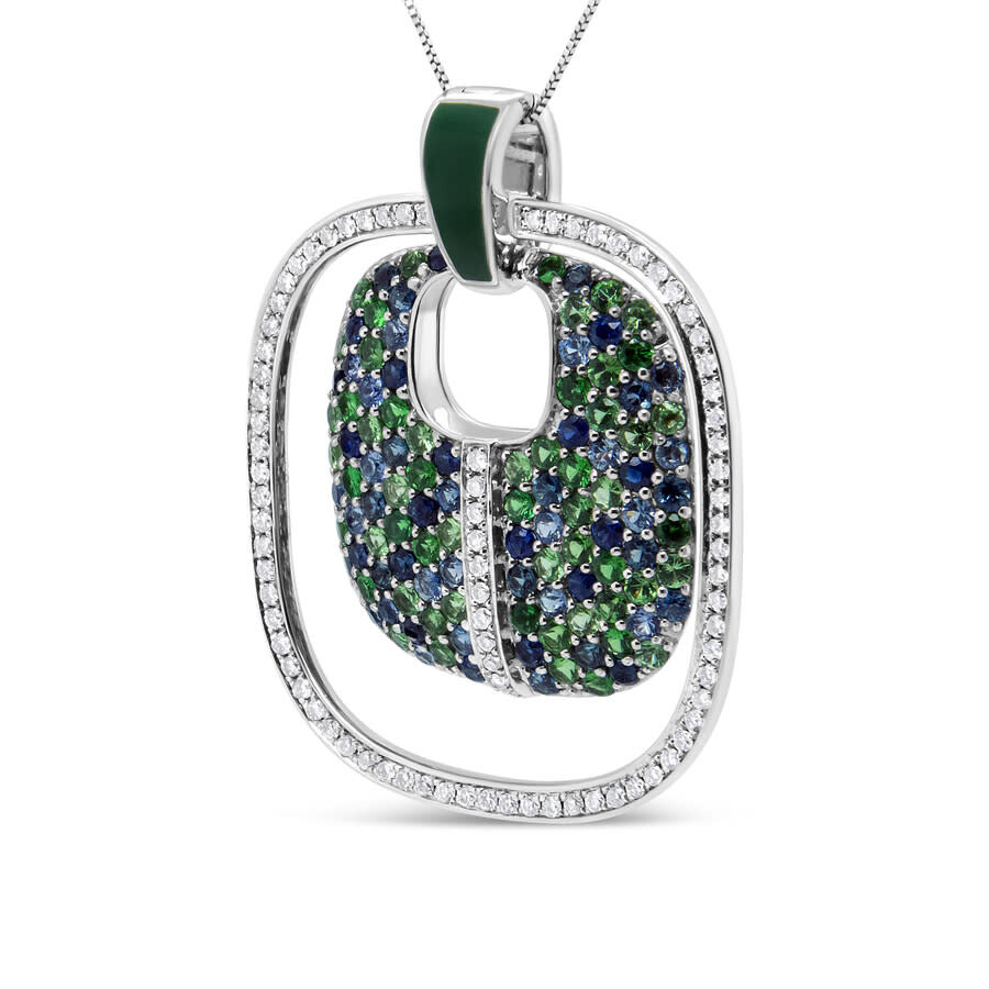 Haus Of Brilliance .925 Sterling Silver Green Enamel Pendant With 1/2 Cttw Diamond In White