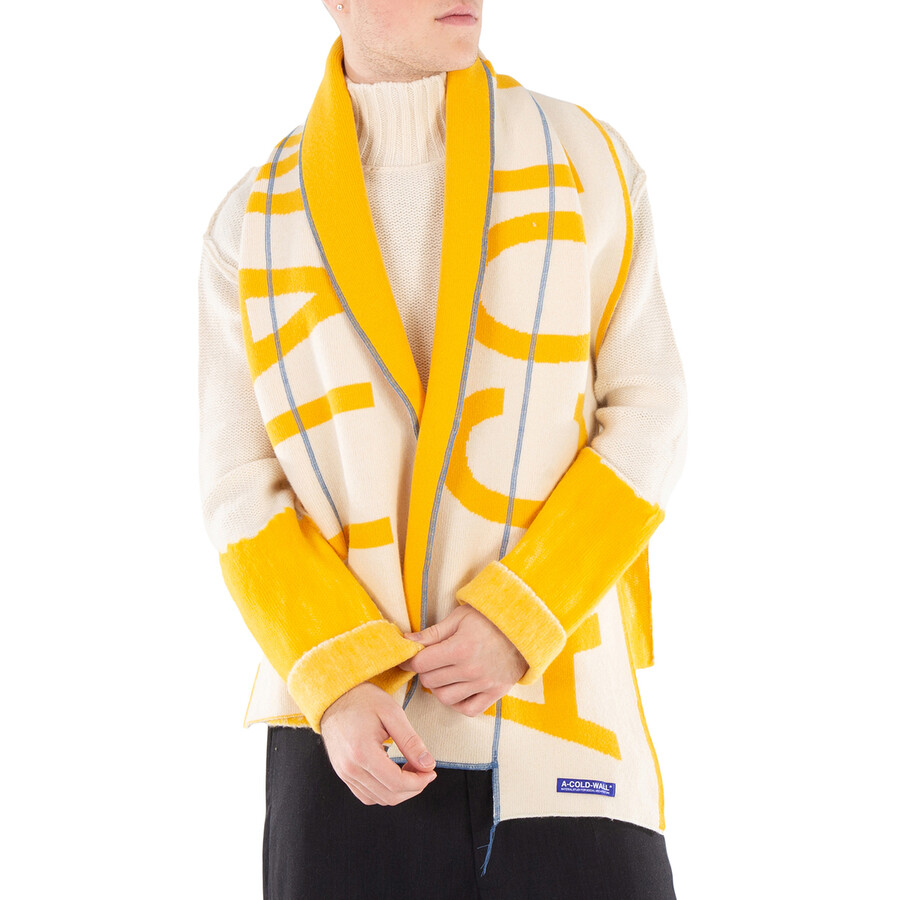 Men's Yellow Fracture Oblong Wool Blend Scarf