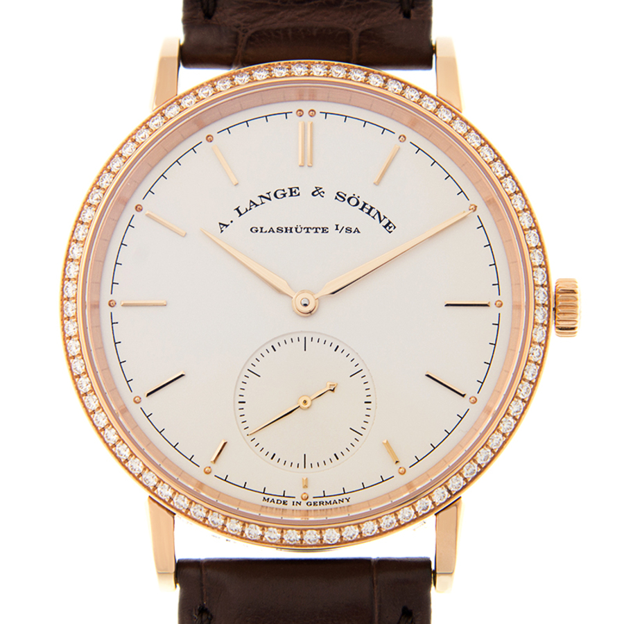 A Lange and Sohne Saxonia Rose Gold Diamond Brown Leather Men's Watch 842.032