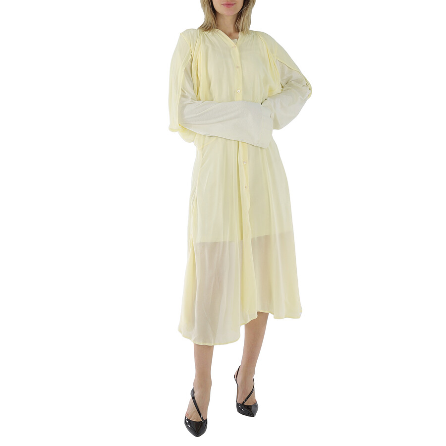 Shop Acne Studios Ladies Pale Yellow Layered Long Sleeve Dress