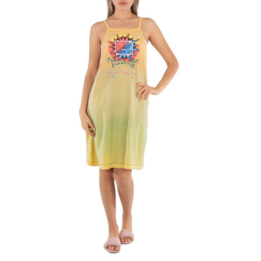 Ladies Yellow Brown Screen Print Dress