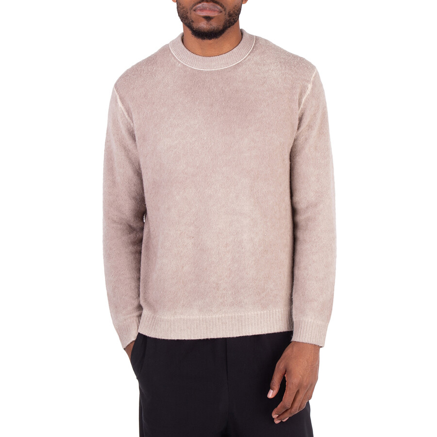 Men's Beige Printed Crewneck Jumper, Size Medium