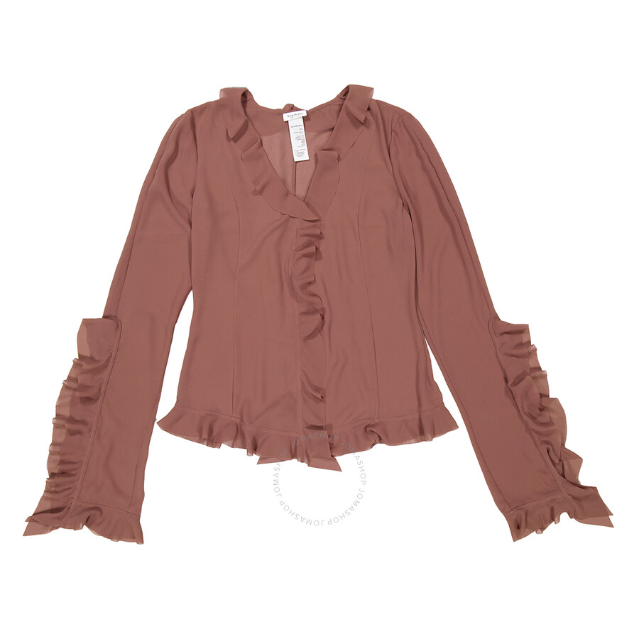 Acne Studios Semi Sheer Ruffle Blouse In Brown