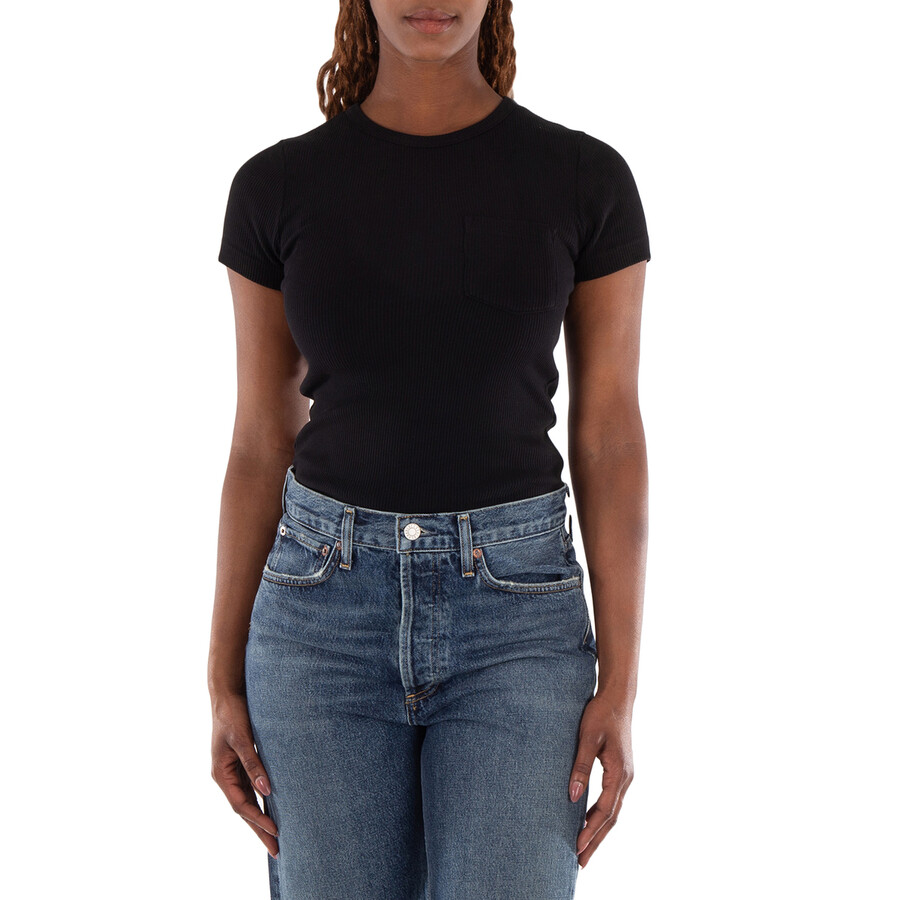 Ladies Black Arlo Rib Pocket Tee