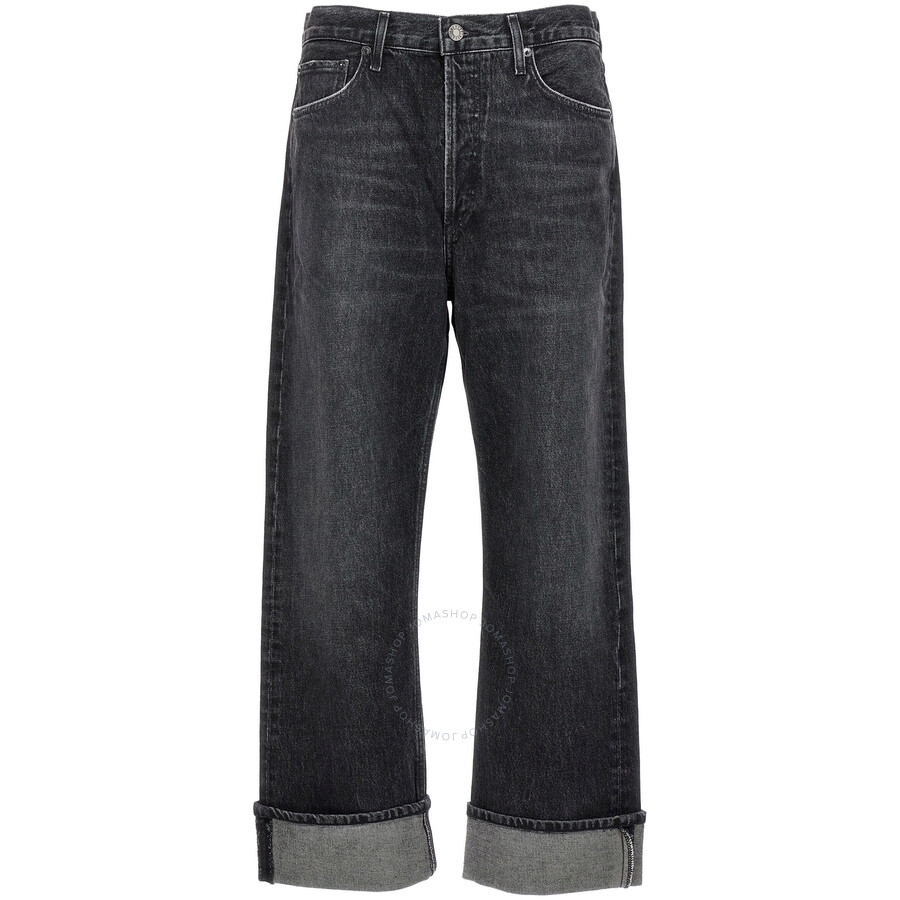 Agolde 'fran' Black Bootcut Jeans With Cuffs In Black