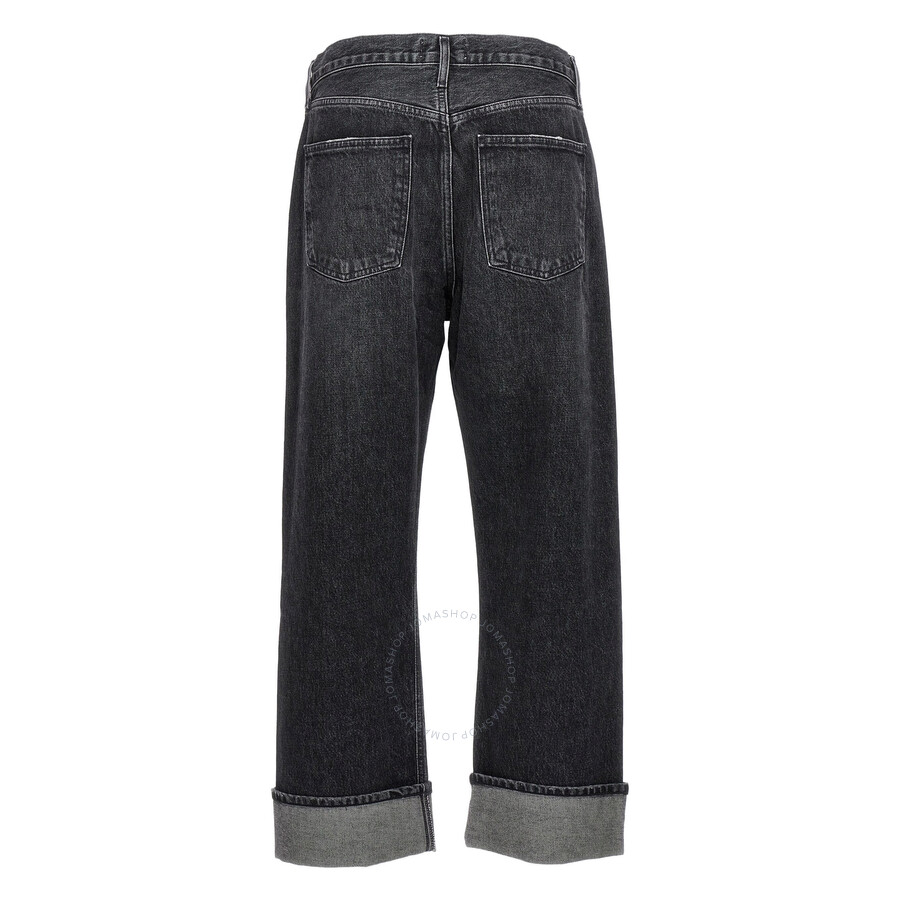 Agolde 'fran' Black Bootcut Jeans With Cuffs In Black