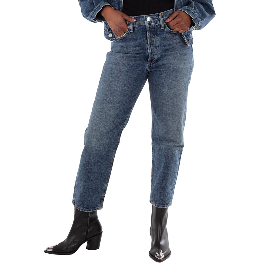 Agolde Ladies Imagine Med Dark Indigo 90S Crop Mid Rise