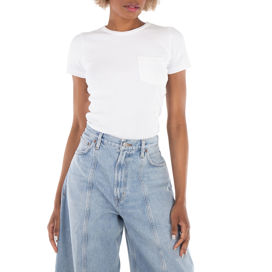Ladies White Arlo Rib Pocket Tee
