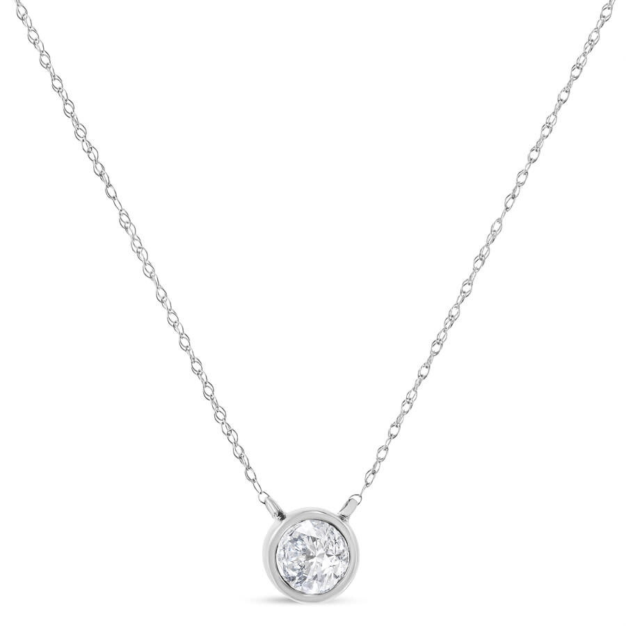 Haus Of Brilliance Ags Certified 10k White Gold 1/5 Cttw Bezel Set Round Diamond Solitaire 16-18" Adjustable Pendant Ne In White