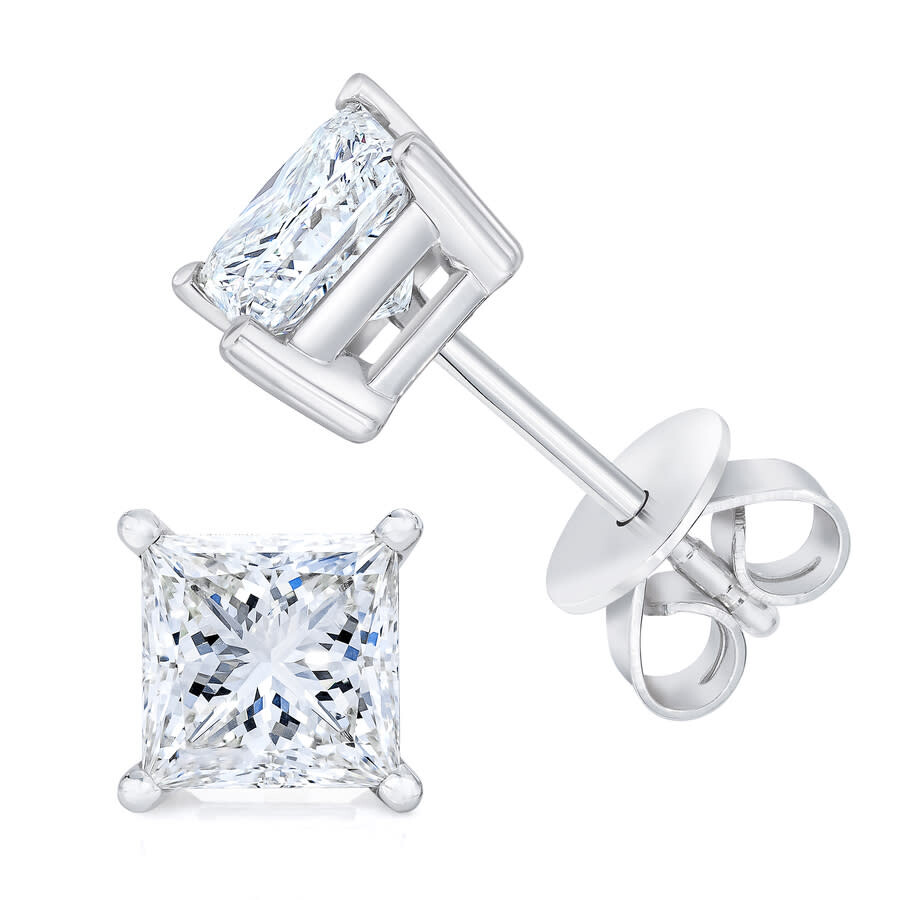 Haus Of Brilliance Ags Certified 14k White Gold 1.0 Cttw 4-prong Set Princess-cut Solitaire Diamond Push Back Stud Earr In White