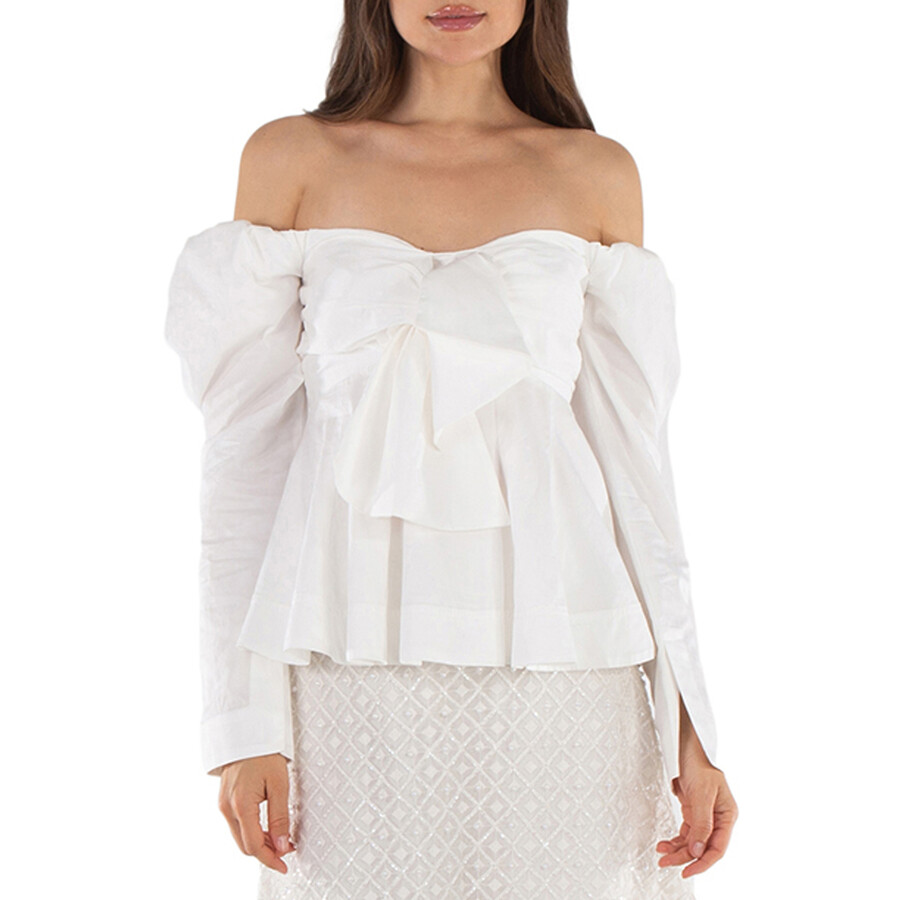 Ladies Ivory Cotton Poplin Strapless Valentina Bow Top