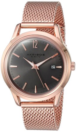 Akribos XXIV Ador Grey Dial Ladies Rose Gold Mesh Watch AK930GY