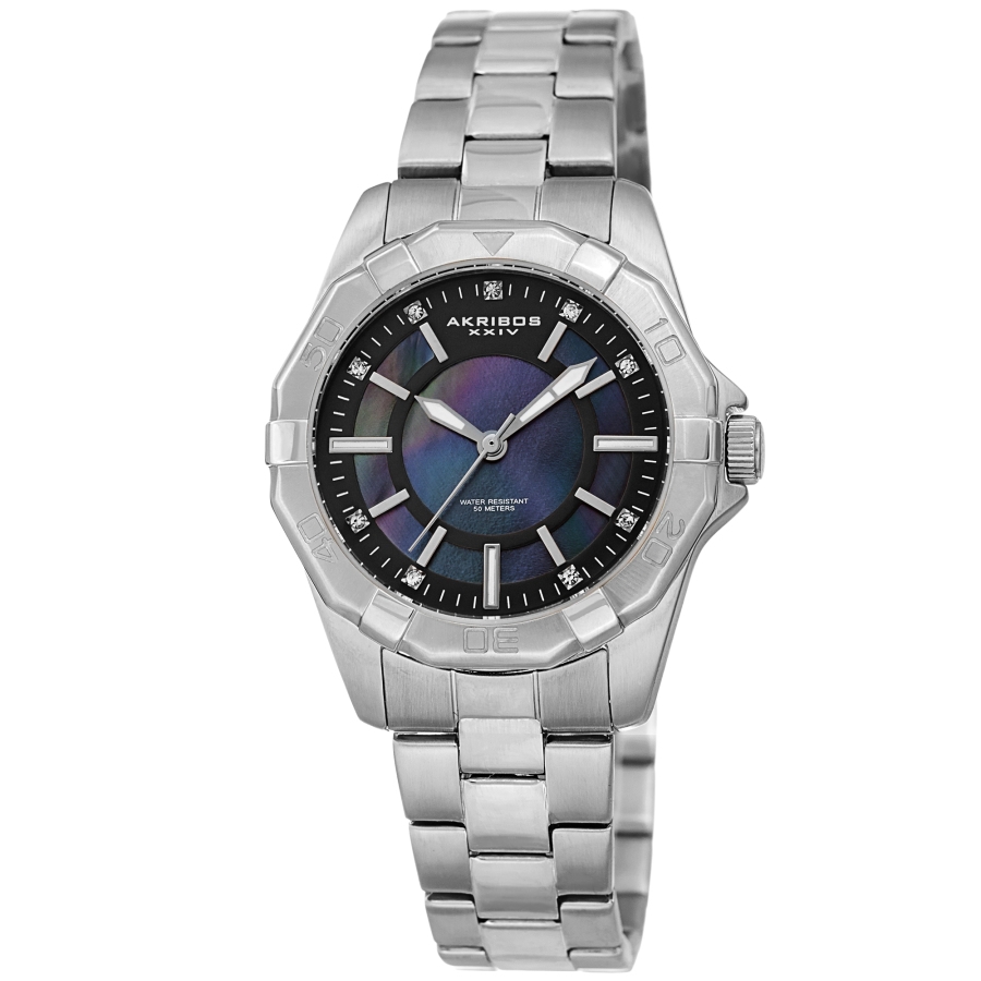Akribos XXIV Quartz Crystal Black Dial Ladies Watch AK1006SSB