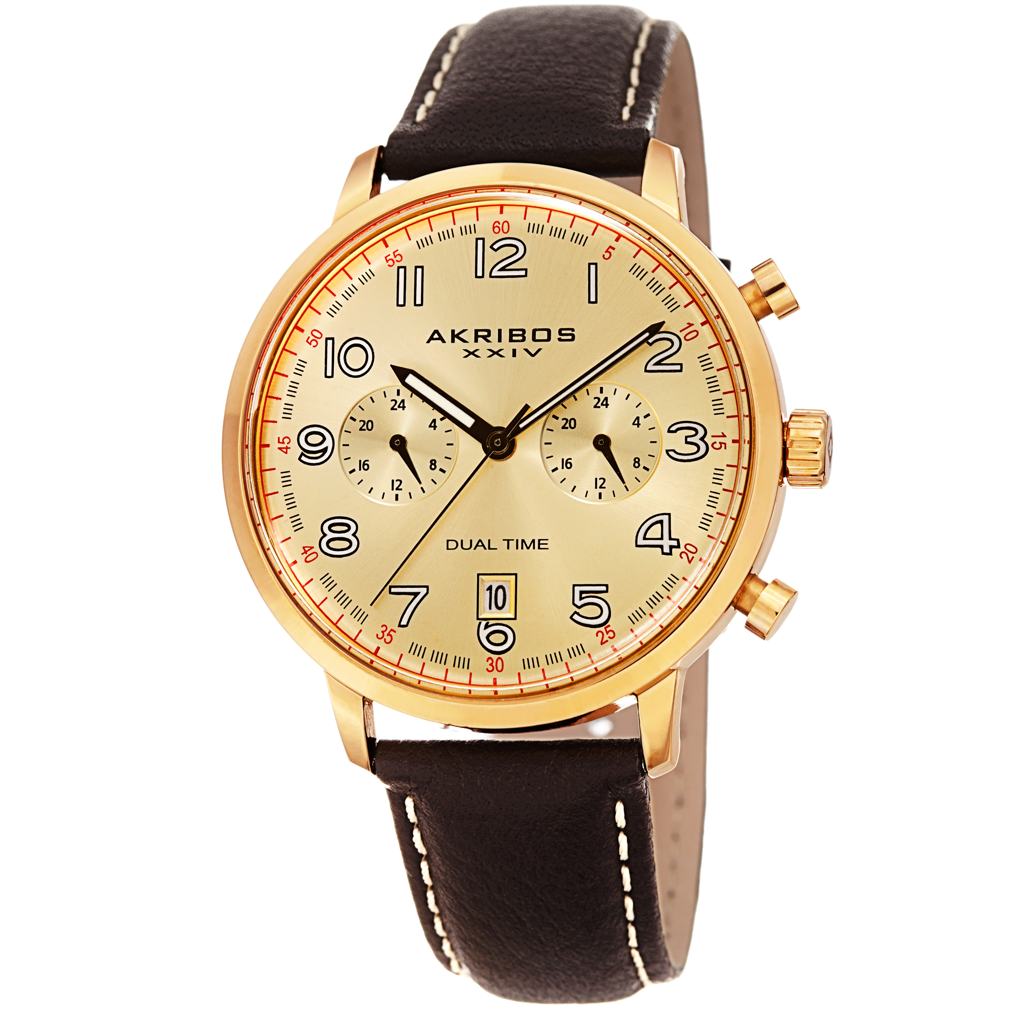 Akribos XXIV Dual Time Giold Dial Men's Watch AK1023YGBR