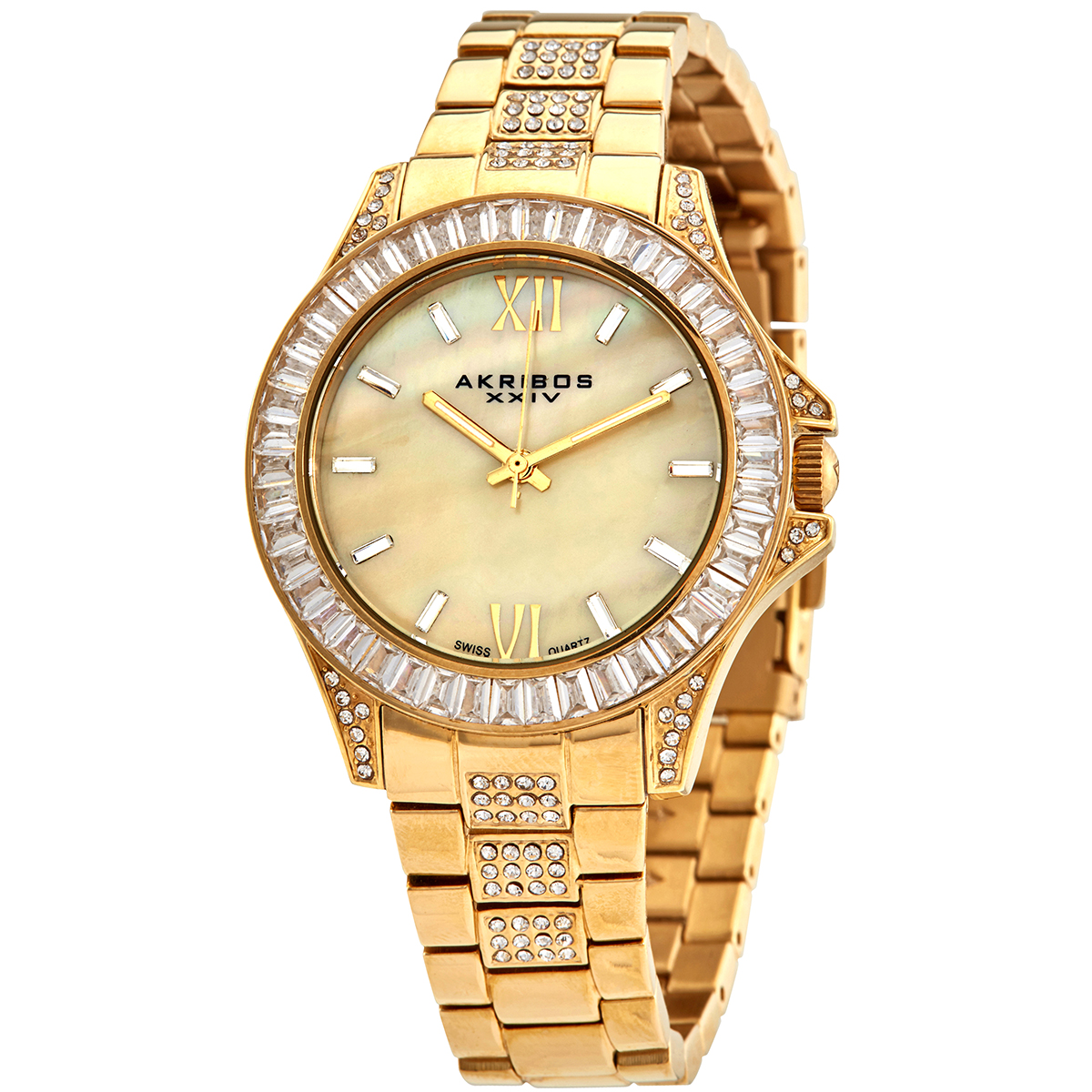Akribos Xxiv Mother of Pearl Dial Ladies Watch AK670YG 848572024013 -  Watches, Akribos XXIV - Jomashop