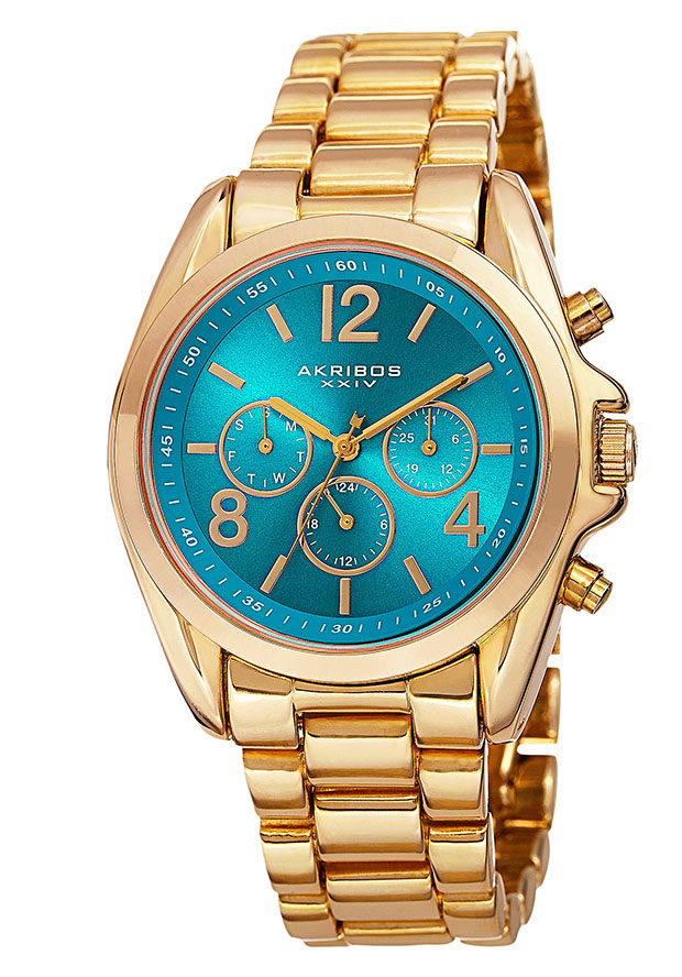 Akribos XXIV Multi-Function Blue Dial Yellow Gold-tone Ladies Watch AK760YGTQ