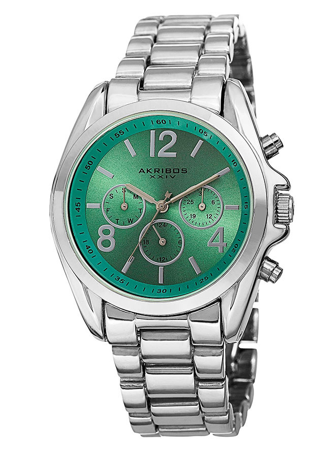 Akribos XXIV Multi-Function Green Dial Ladies Watch AK760SSTQ