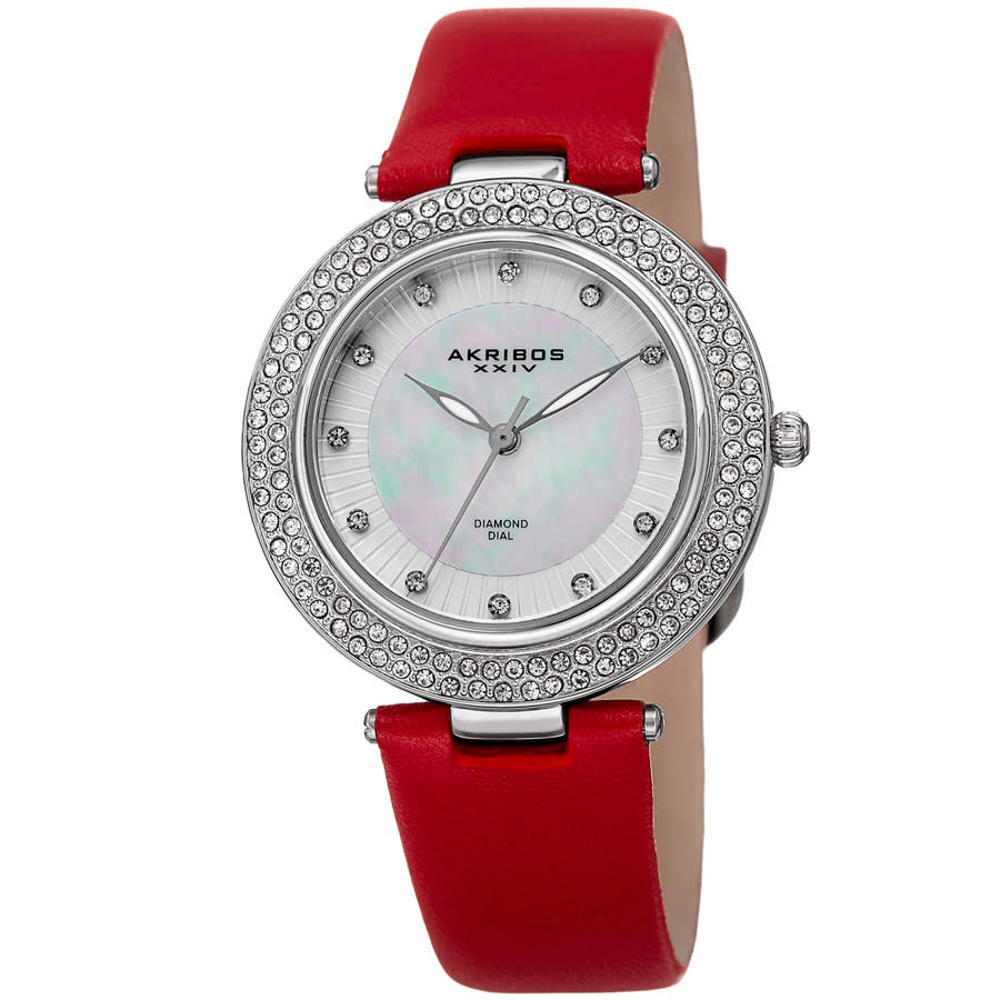 Akribos XXIV Quartz Diamond Crystal White Dial Ladies Watch AK1008RD