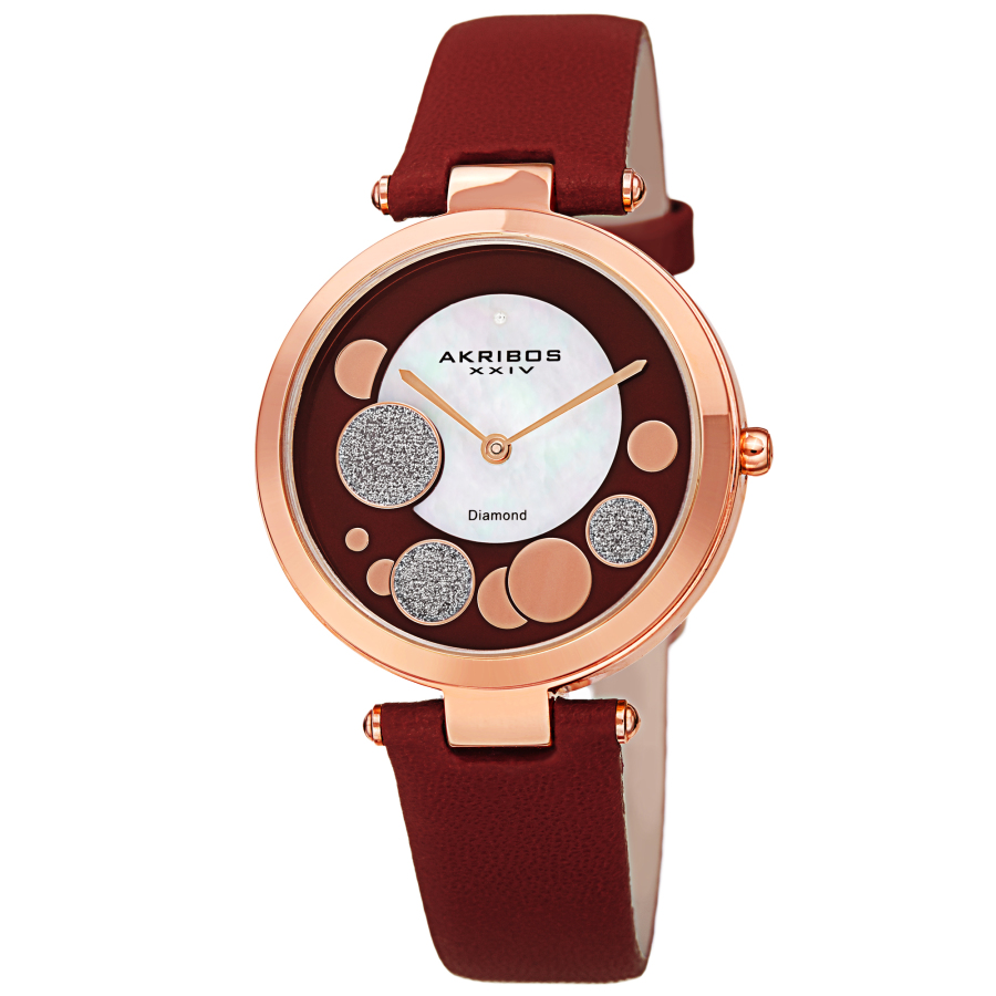 Akribos XXIV Quartz Diamond Red Dial Ladies Watch AK1069BUR