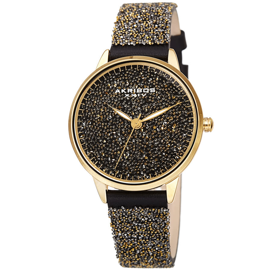 Shop Akribos Xxiv Swarovski Crystal Fabrics Quartz Gold Dial Ladies Watch P50105 In Gold / Gold Tone / Yellow