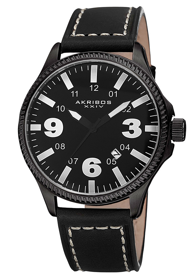 Akribos XXIV Trek Black Dial Black Leather Men's Watch AK833WT