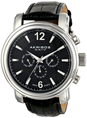 Akribos XXIV Ultimate Multi-Function Black Dial Black Leather Men's Watch 734SSB