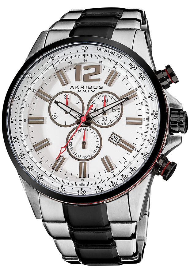 Akribos XXIV White Dial Two-tone Steel Chronograph Men's Watch AK619SSB