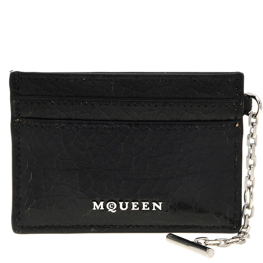Alexander Mcqueen Black / Caramel / Silver Men's T-bar Card Holder In Silver Tone/black