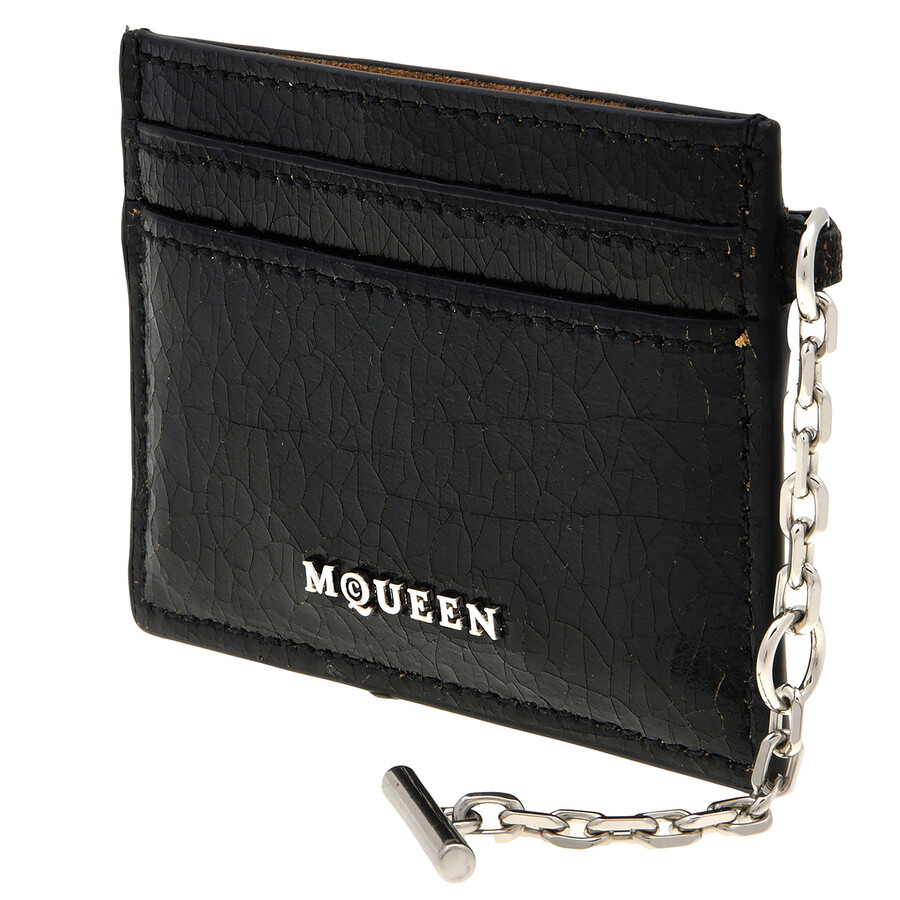 Alexander Mcqueen Black / Caramel / Silver Men's T-bar Card Holder In Silver Tone/black