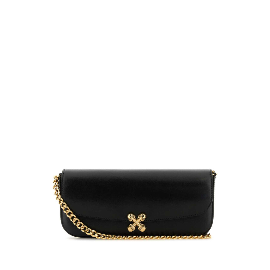 Alexander Mcqueen Black Leather Skull Flower Crossbody Bag