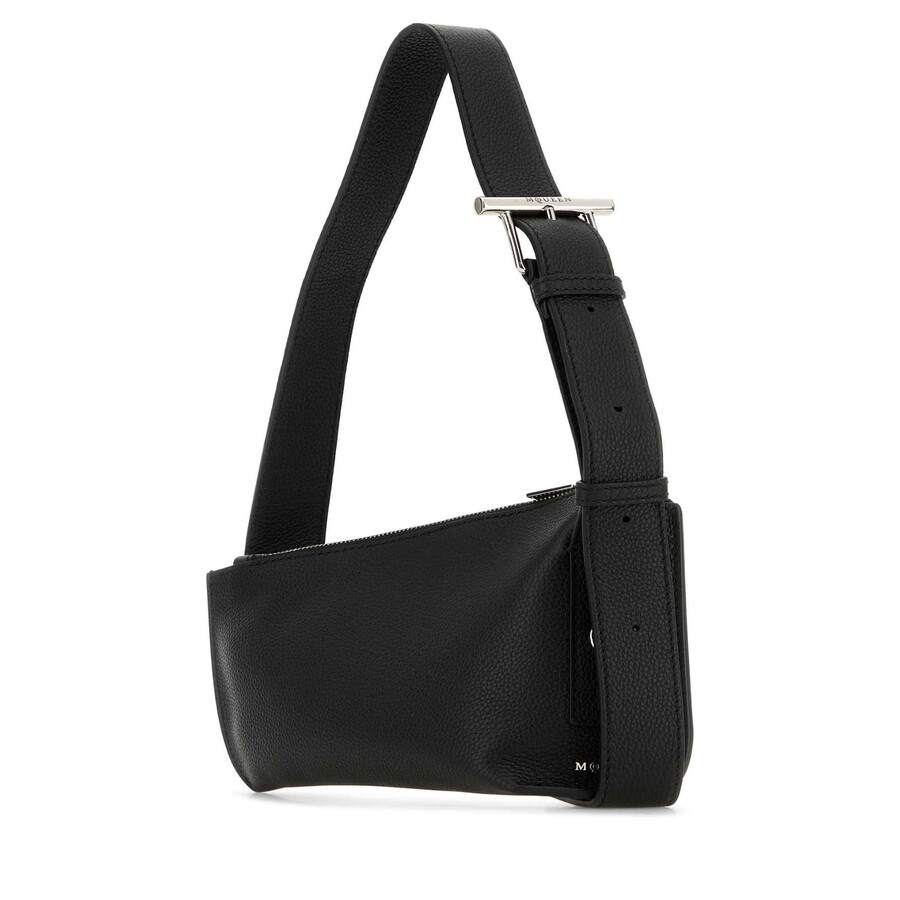 Alexander Mcqueen Black Leather Sling T-bar Crossbody Bag In Black