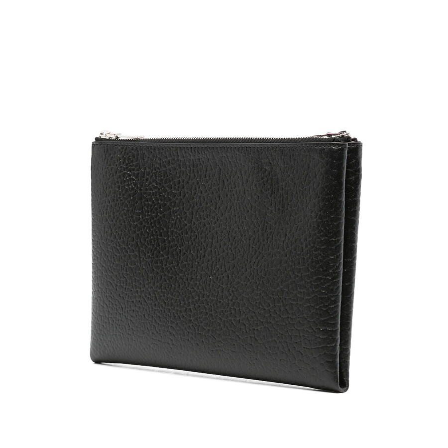 Alexander Mcqueen Black Hammered Leather Clutch Bag With Logo In Silver Tone/black