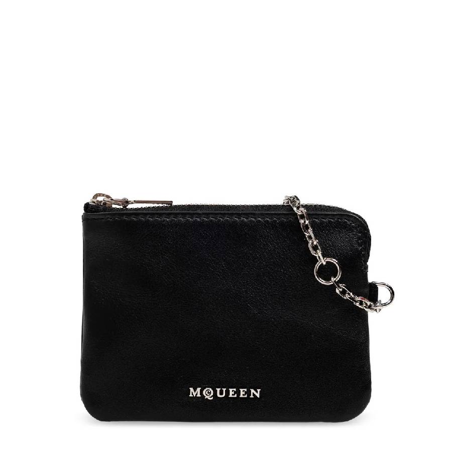 Alexander Mcqueen Women Black Leather Sling Card Holder
