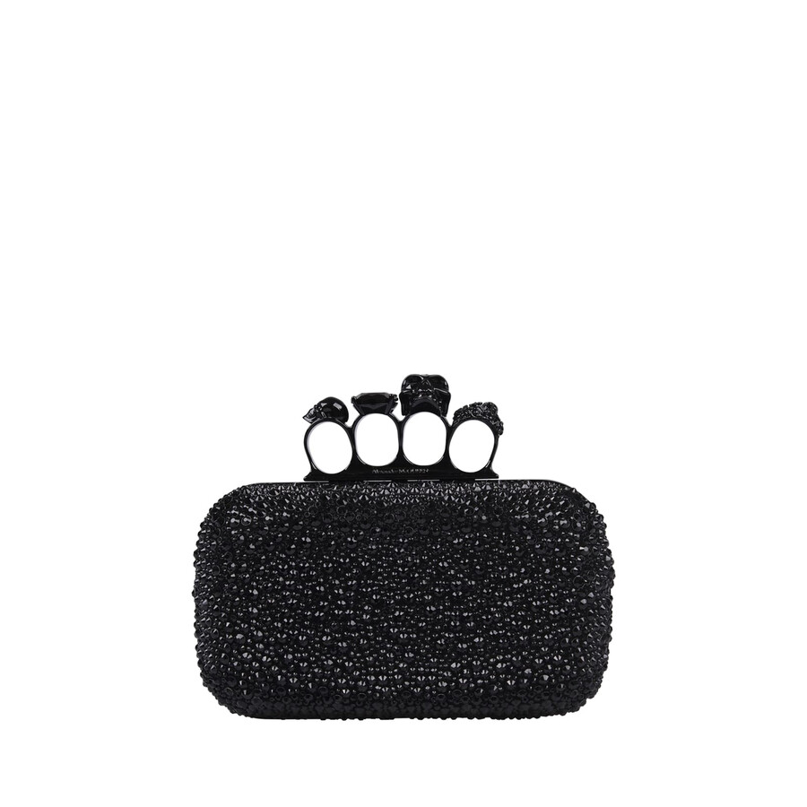 Alexander Mcqueen Black Skull Four Ring Clutch Bag