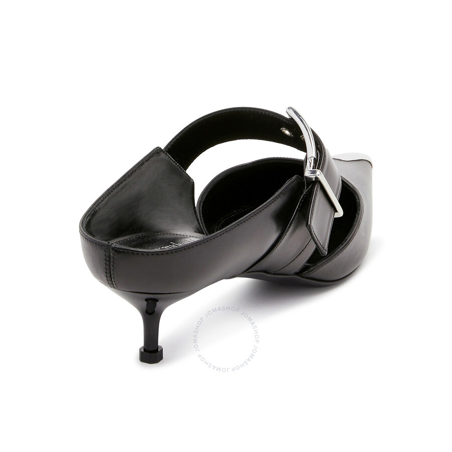 Alexander Mcqueen 115 Toe Cap Punk Leather Mules In Silver Tone/black