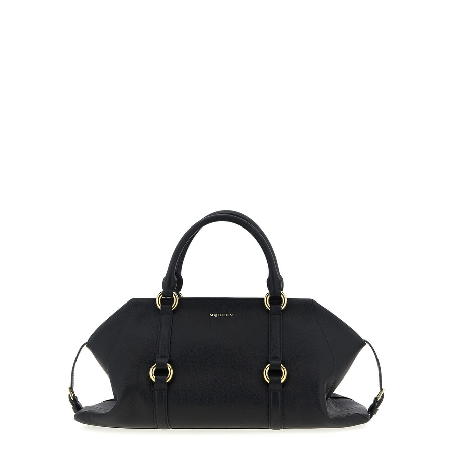 Alexander Mcqueen Farringdon Small Elongated Calf Leather Crossbody Bag In Black