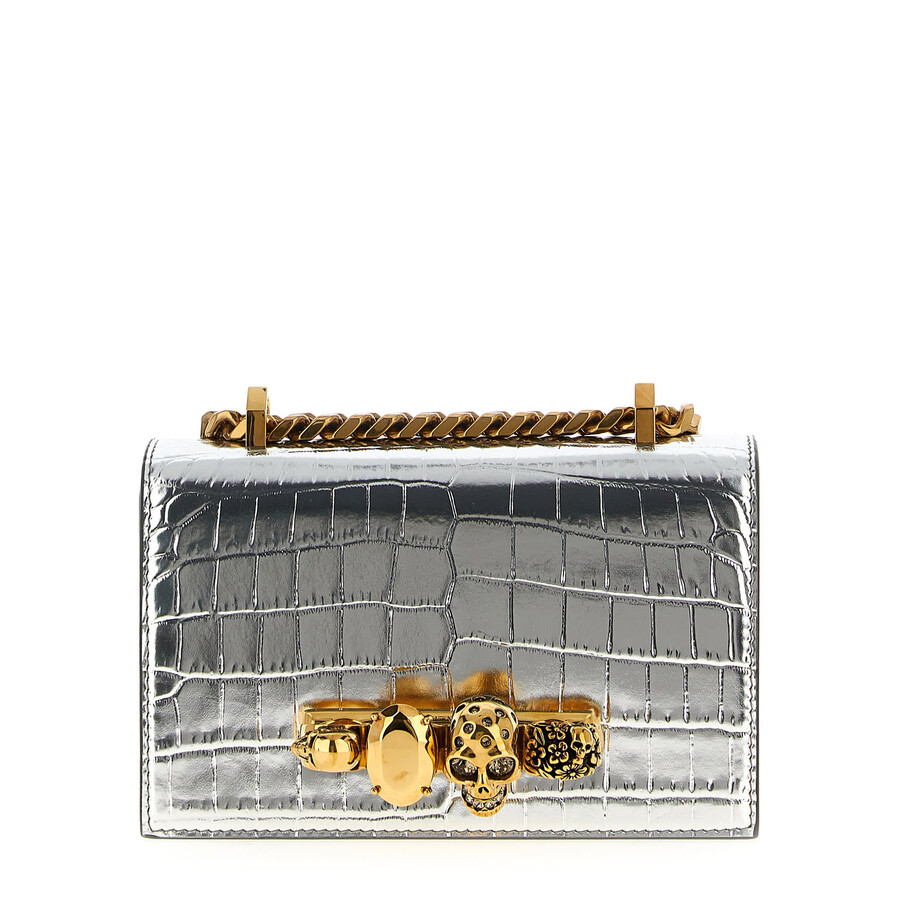 Alexander Mcqueen Jewelled Satchel Mini Crossbody Bag In Silver