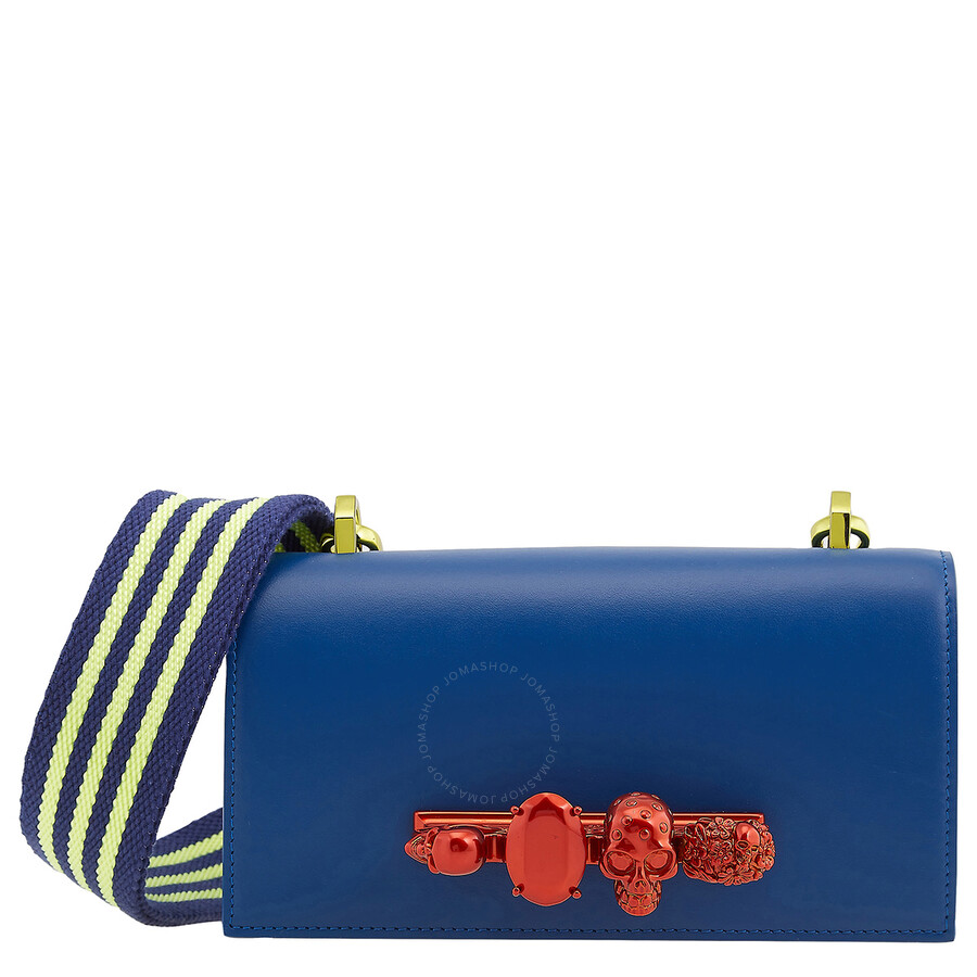 Alexander Mcqueen Knuckle Jeweled Leather Satchel In Blue