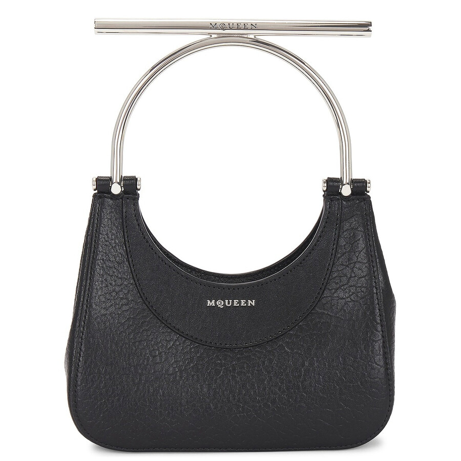 Alexander Mcqueen Mini Cross-bar Handbag In Silver Tone/black