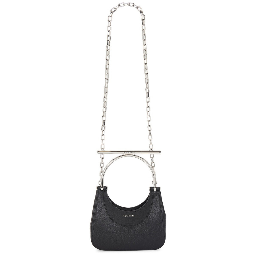 Alexander Mcqueen Mini Cross-bar Handbag In Silver Tone/black