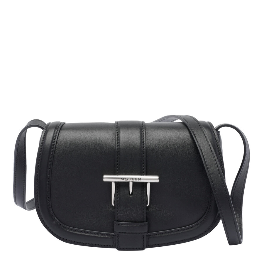 Alexander Mcqueen Mini T-bar Leather Shoulder Bag In Black