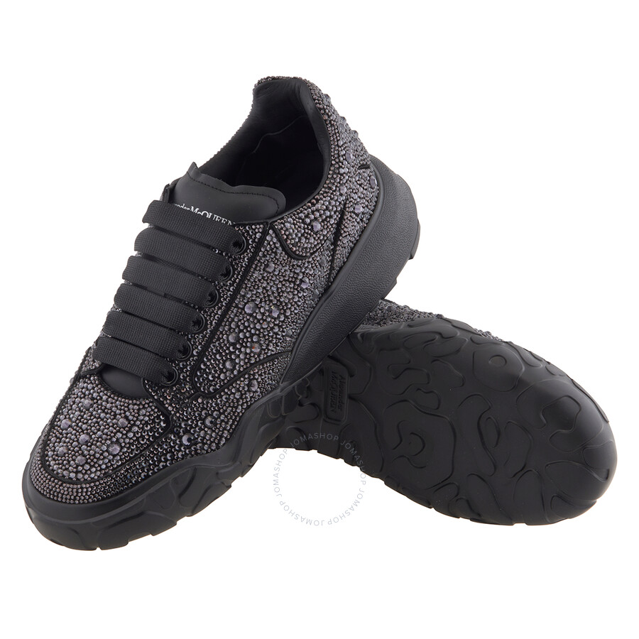 Alexander Mcqueen Men's Black Rhinestone Embellished Low Top Court Sneakers In Black
