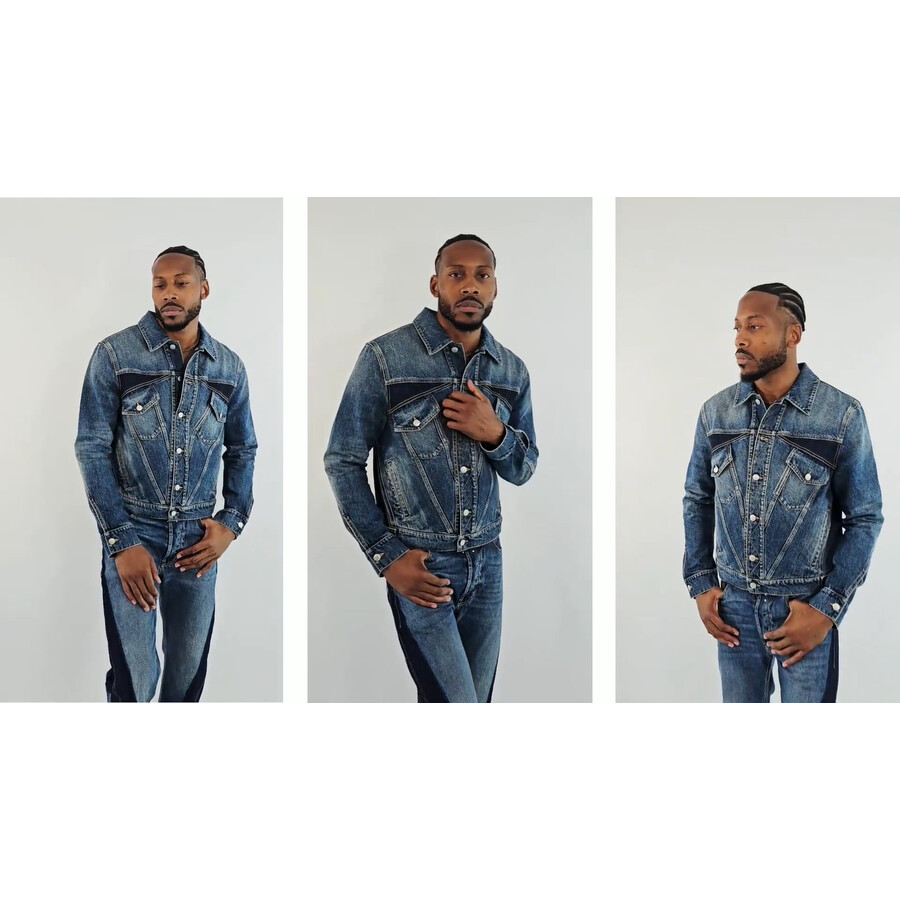 Alexander Mcqueen Men's Blue Washed Panelled Denim Jacket, Brand