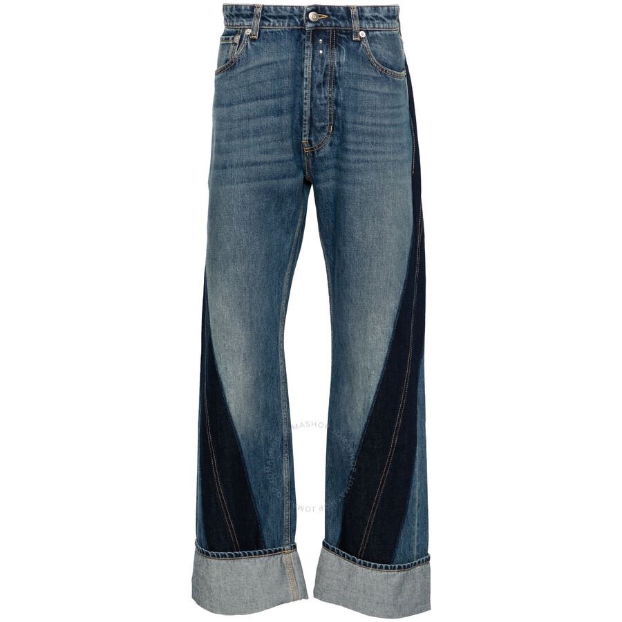 Alexander Mcqueen Men's Blue Washed Twisted Jeans In Blue