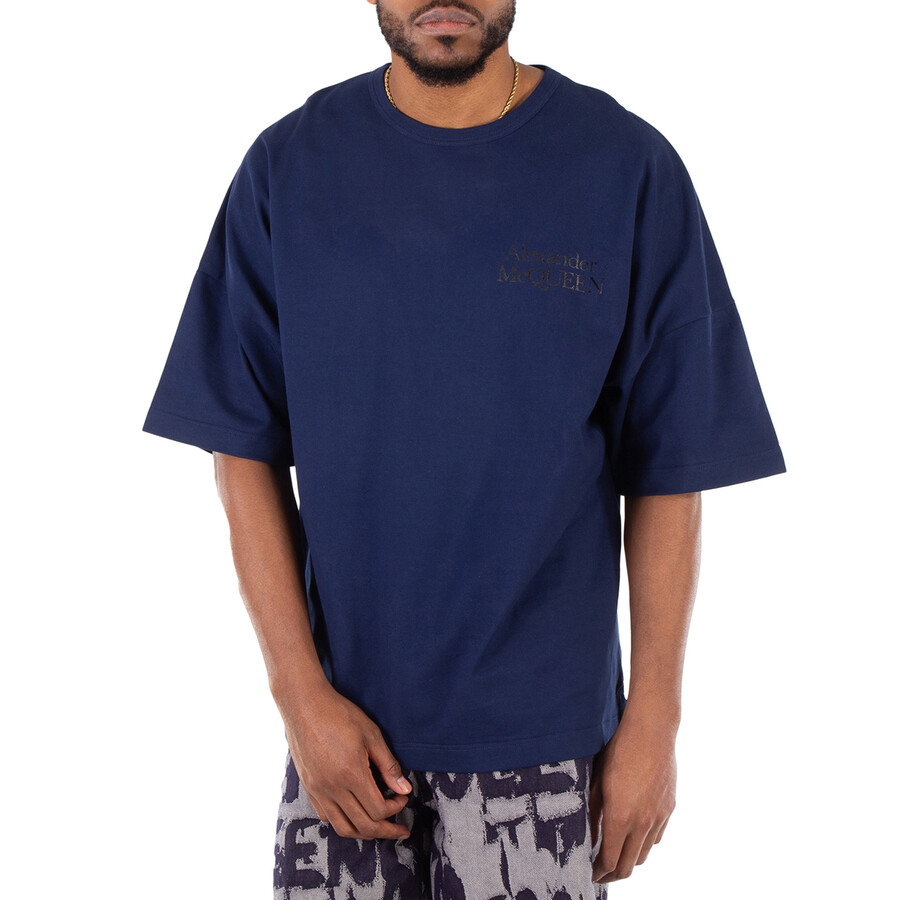 Midnight Blue Logo-Print Cotton T-Shirt