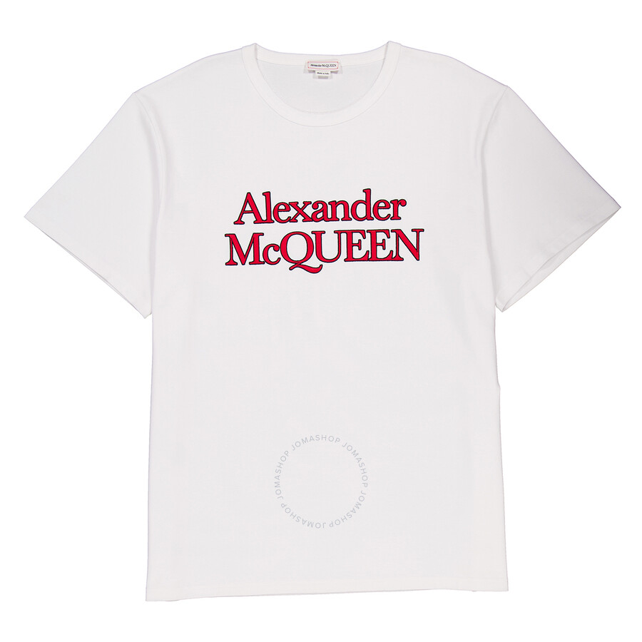 Alexander Mcqueen Men's Optical White Large Logo T-shirt In White