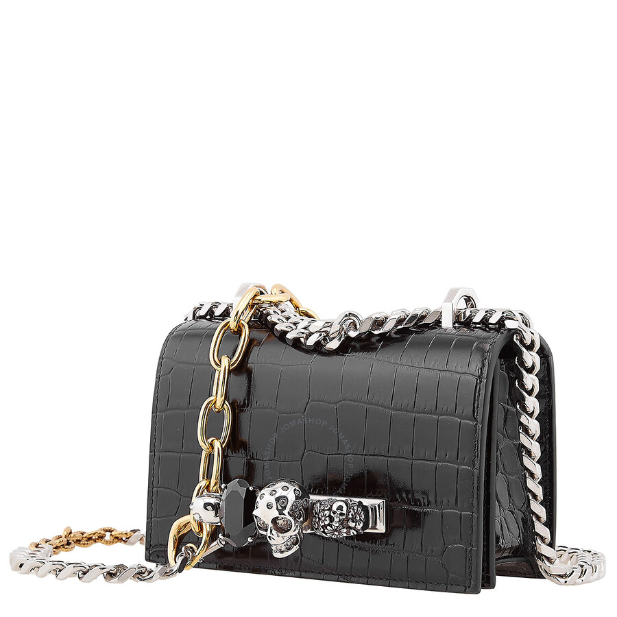 Alexander Mcqueen Leather Graffiti Mini Jewelled Satchel In Black